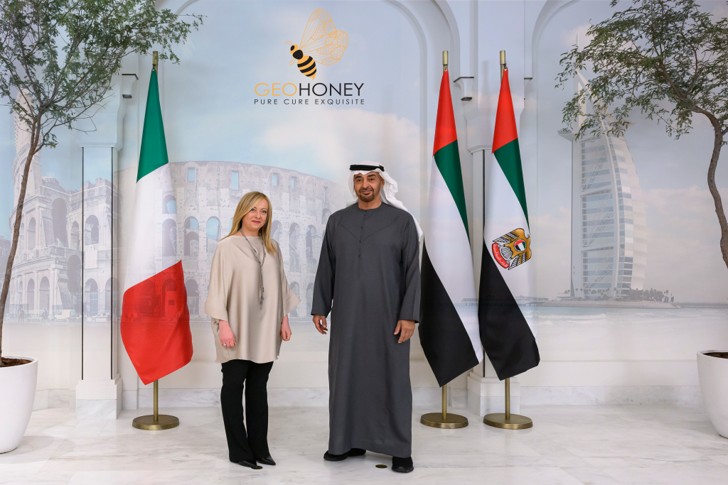 Sheikh Mohammed with Italian Prime Minister Giorgia Meloni, Address Issues of the 21st Century.